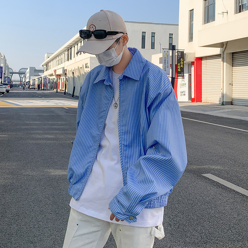 Japanese trend brand striped jacket for men, American street style, niche cool bf, high street, oversized loose bomber jacket top