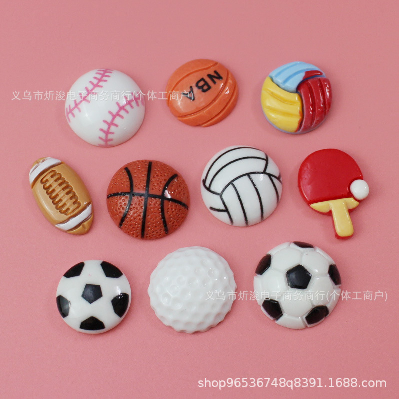 Simulated Half-Face Basketball Football Rugby Resin Accessories DIY Keychain Pendant Earrings Pendant Hole Shoes