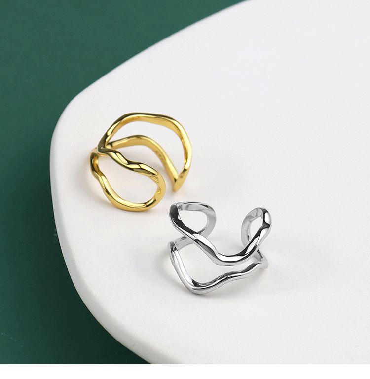 New simple geometric open doublelayer irregular index finger ringpicture5