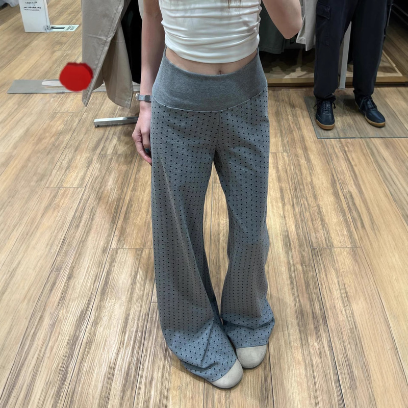 Retro Casual Light Gray Lazy Chic Polka Dot Pants for Women, New Summer High-Waisted Slim-Fit Casual Flared Pants Retro Casual Light Gray Lazy Chic Polka Dot Pants for Women, New Summer High-Waisted Slim-Fit Casual Flared Pants
