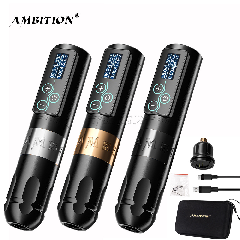 Ambition nueva pantalla táctil pluma de la batería inalámbrica VIBE brushless motor portátil cinturón tatuaje pluma