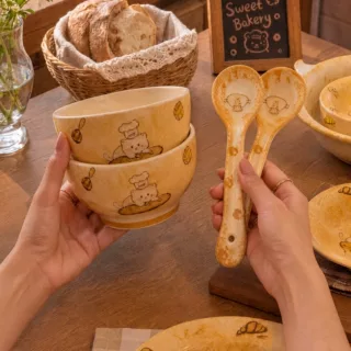 可爱猫咪陶瓷米饭碗好看的餐具水果沙拉碗酸奶碗釉下彩碗具吃饭碗