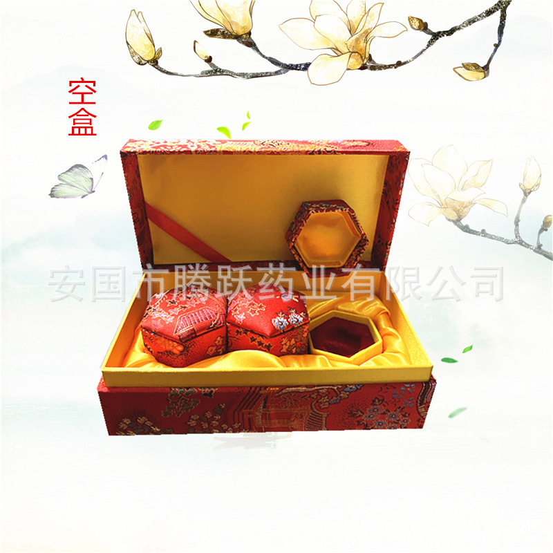 Hexagonal Brocade Gift Box Fabric Covered Cardboard Pill Jewelry Packaging Box Red 6-Insert Buckle Style overview