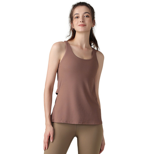 Lulu Spring and Autumn Two-Piece Bodysuit Lulu Yoga Top Running Fitness Yoga Tank Top with Bra Cup