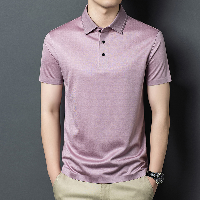 High-End Dark Floral 100% Mulberry Silk Short-Sleeve Polo Shirt for Men, Business Style, Middle-Aged, Silk T-Shirt, Half-Sleeve, Summer High-End Dark Floral 100% Mulberry Silk Short-Sleeve Polo Shirt for Men, Business Style, Middle-Aged, Silk T-Shirt, Half-Sleeve, Summer