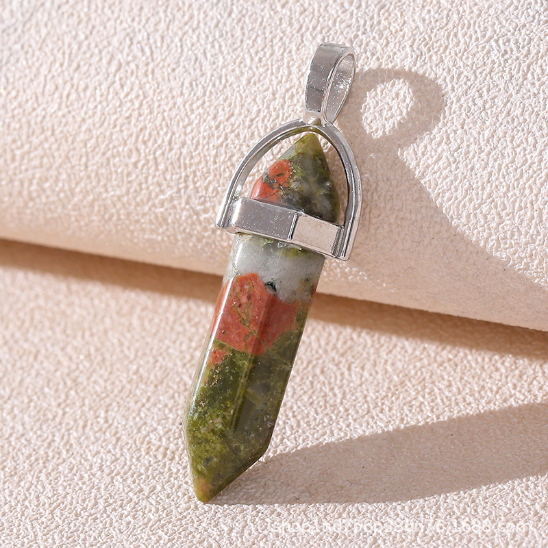 Venta caliente transfronteriza piedra natural amatista cristal rosa colgante de columna hexagonal collar de bala de doble punta colgante único al por mayor