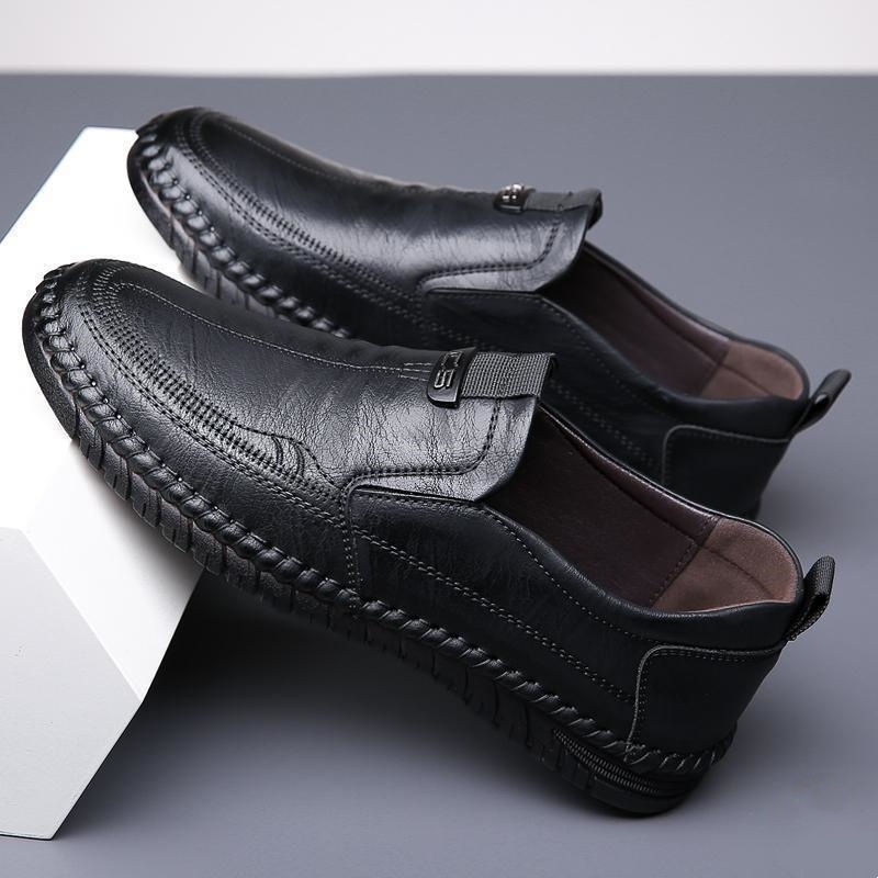 Bequeme Herren Leder Slipper Versatile Slip-on Freizeitschuhe_voghion.com