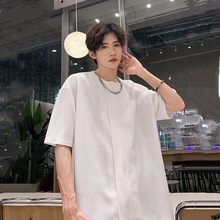 夏季韩版潮流高级衬衫男士无领短袖青少年痞帅半袖衬衣男款拉链男