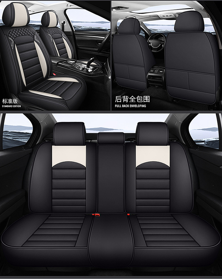 Full-Coverage Car Seat Covers for Five Seats, All-Season Universal Seat Cushions, Full Leather Breathable Trendy Fixed Lumbar Support Seat Covers