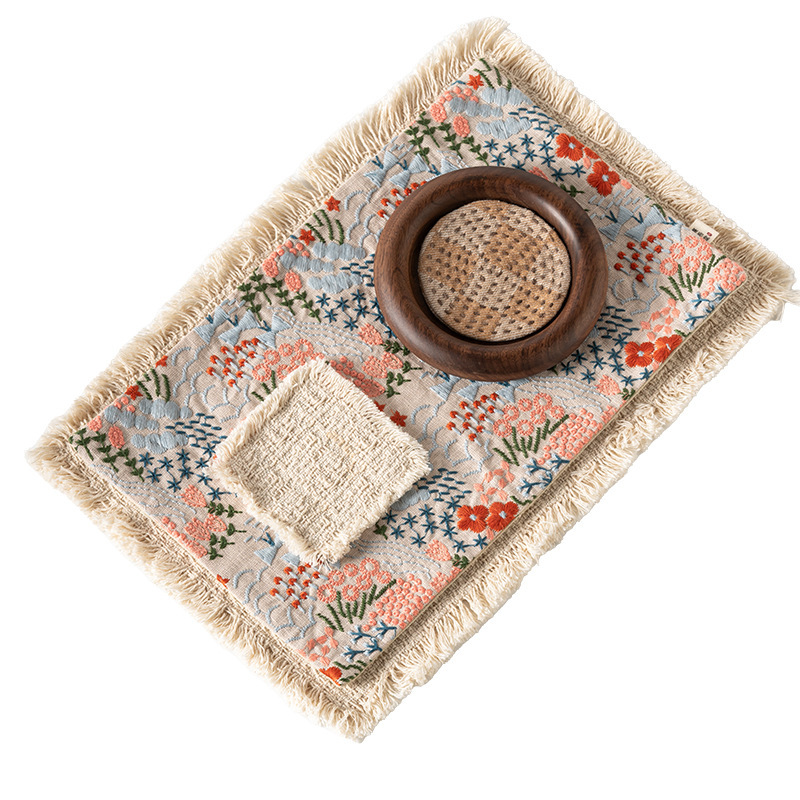 Yishi Tea Talk 手刺繍ティーマット ドライティーマット テーブルフラッグ ティーテーブルマット ティーカバー 茶道アクセサリー ティーポットマット 断熱マット|undefined