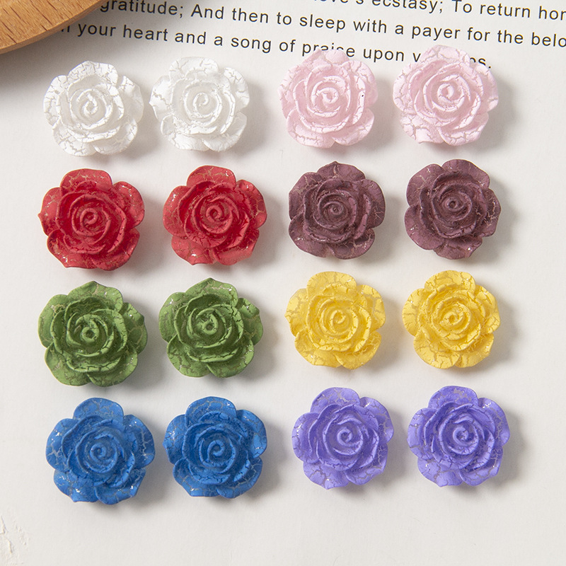 文艺设计感裂纹喷漆玫瑰花diy亚克力配件耳饰发夹手机壳材料批发