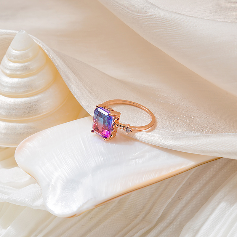 Korean Alloy Micro-set Crystal Zircon Flower Color Diamond Female Ring display picture 2