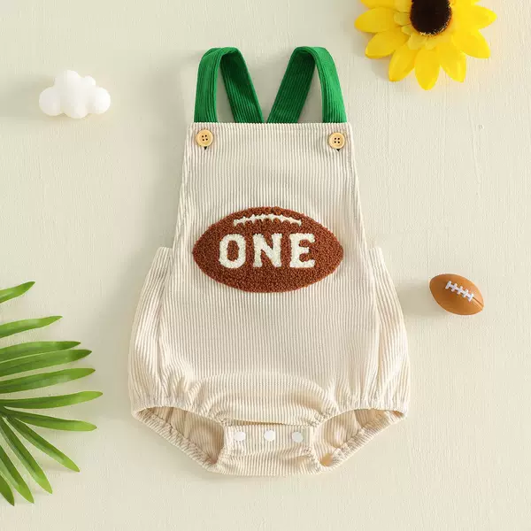 European and American Style Baby 1-Year-Old Birthday Romper with Suspenders, Cute Rugby Towel Embroidery Jumpsuit for Boys and Girls, Summer Crawling Outfit