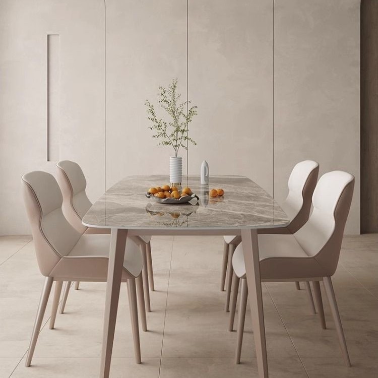 Luz y lujo moderno simple casa pequeña mesa de comedor rectangular italiana mesa de comedor de tabla de roca brillante combinación de mesa de comedor