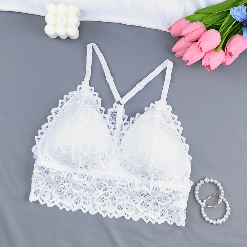 bordado de encaje transfronterizo chaleco bras francés sexy envuelto en el pecho base sin anillo de acero para limpiar el pecho ropa interior de mujer