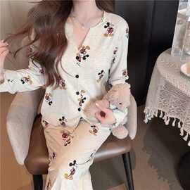 跨境韩版卡通米奇睡衣女2025新款宽松大码春秋款可外穿家居服套装