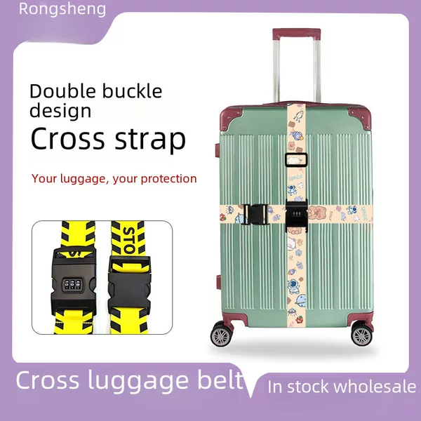Wholesale cross luggage strap cartoon trolley case anti-theft luggage strap combination lock buckle polyester luggage strap
