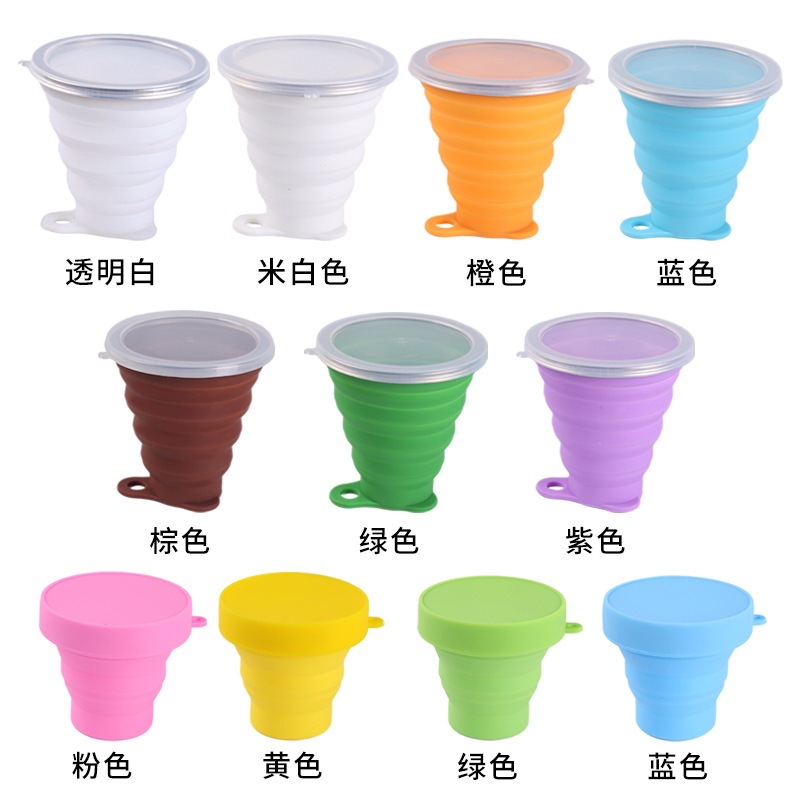 Outdoor camping folding cup, travel wash cup, high-temperature resistant, portable with lid, food-grade silicone toothbrush cup
