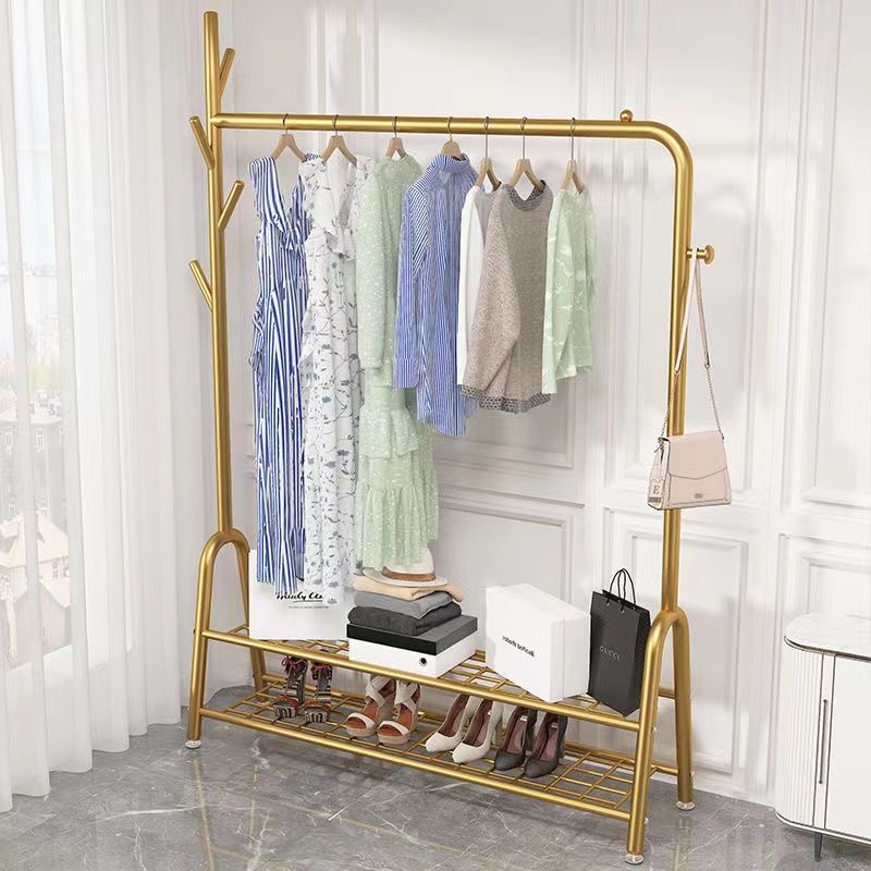 衣帽架单杆挂衣架落地式一体家用简易衣帽架子卧室家用带鞋架双层