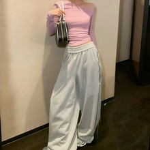 SD街头风女裤流行宽松阔腿长裤子秋冬新款运动裤侧拉抽绳系带裤