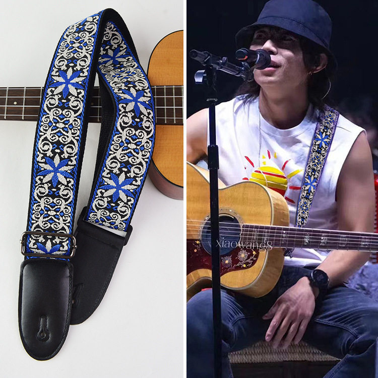 Folk Guitar Strap Electric Guitar Bass Strap Embroidered Thickened Leather Personalized Polyester Printed Widened Strap Folk Guitar Strap Electric Guitar Bass Strap Embroidered Thickened Leather Personalized Polyester Printed Widened Strap