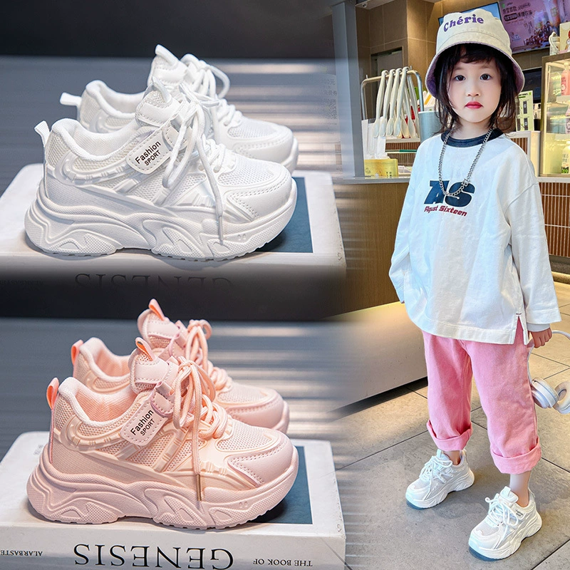 Обувь для девочек весна 2024, новые сетчатые кроссовки для бега, детская обувь для папы с мягкой подошвой, модные нескользящие для девочек