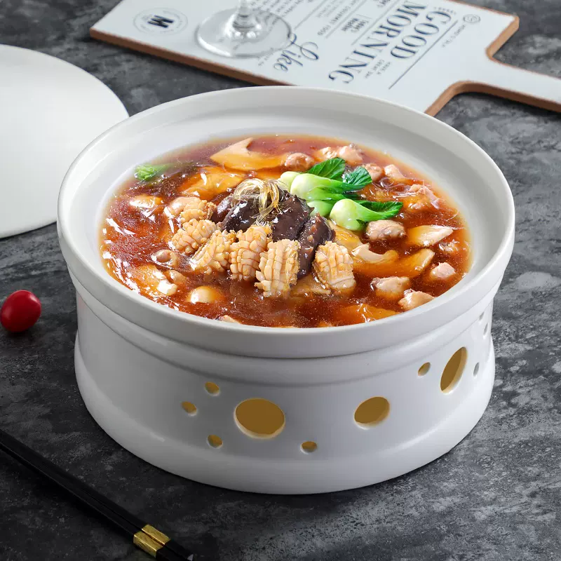 酒店会所佛跳墙炖盅蜡烛加热保温大号明炉带盖炖汤盅特色明档餐具