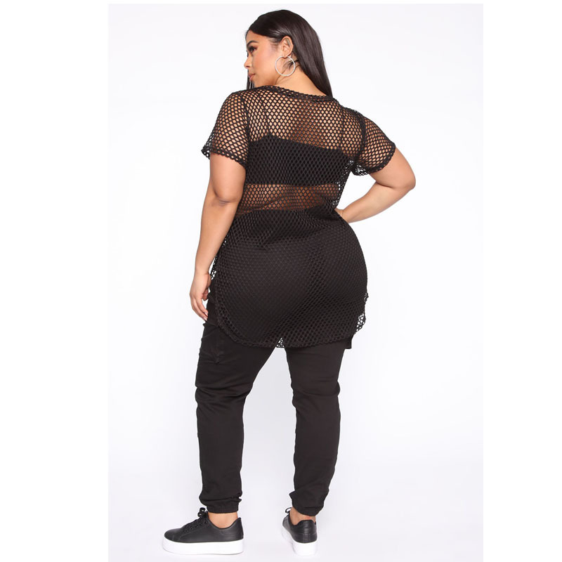 summer new plus size sexy mesh see-through loose outer dress NSYMA59420