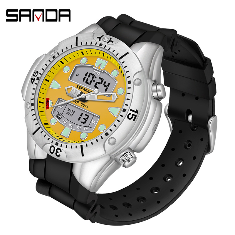 SANDA 3009 reloj de moda deportes luminoso estudiante reloj electrónico reloj de cuarzo impermeable de los hombres