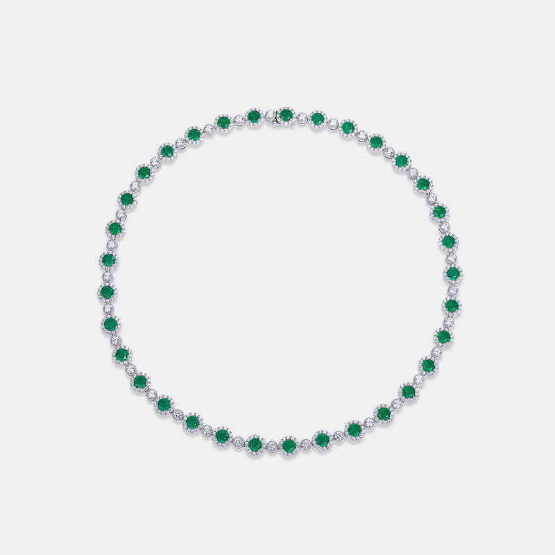 Collar de esmeralda sintética atmosférica de lujo ligero transfronterizo europeo y americano S925 plata con incrustaciones de color tesoro cadena de clavícula personalidad moda