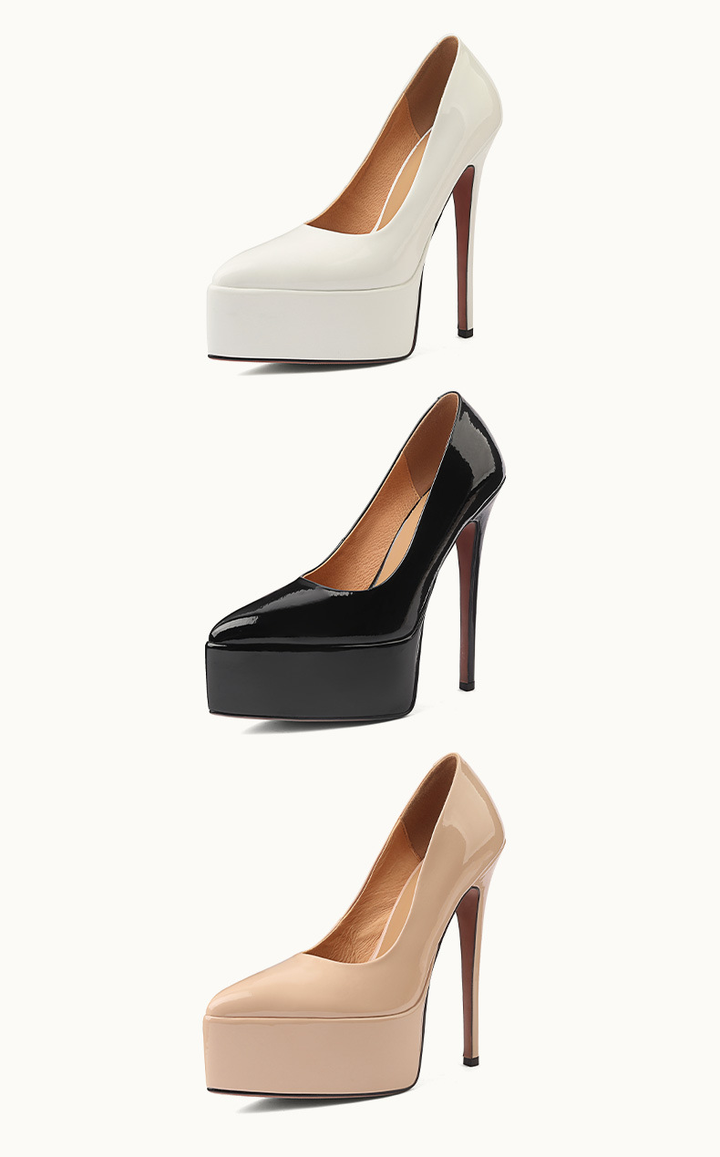 Giày cao gót nữ mũi nhọn gót 16 cm đế platform da bóng — Màu đen, Màu nude, Màu trắng chi tiết 9