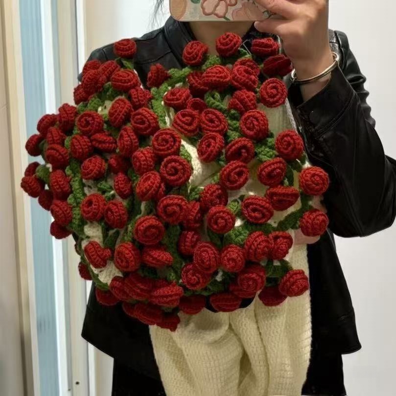 70cm玫瑰花铃兰花毯子材料包钩针编织送人送女友男友礼物手作diy