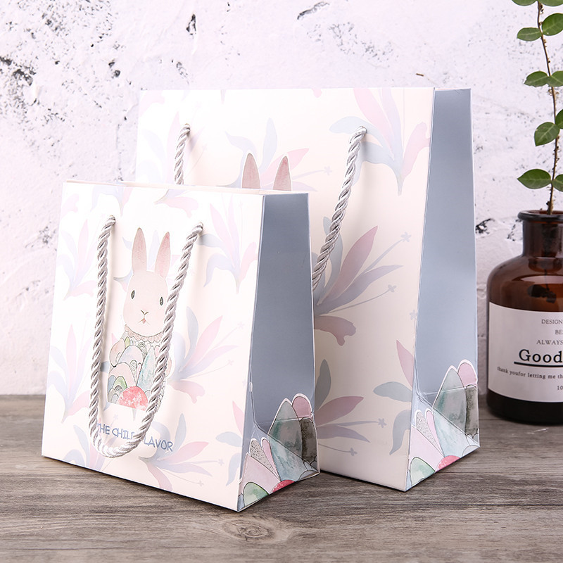 简约ins风礼物包装袋子女生手提袋生日礼品袋兔子可爱伴手礼物袋