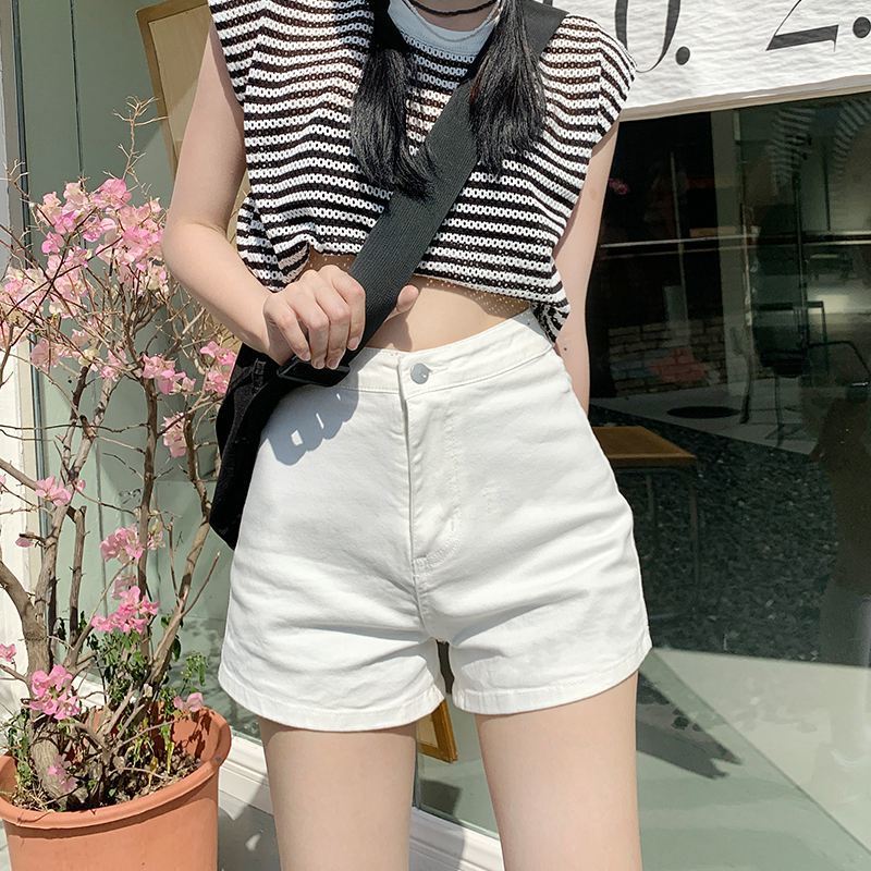 American Hot girl Denim shorts women's summer high waist tight elastic sheath slimming white sexy all-match ultra short hot pants