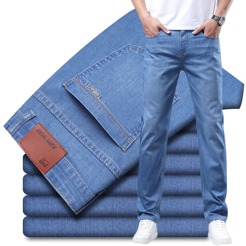 Wholesale Summer Thin Ice Silk Jeans for Men, Slim Fit, Straight Leg, Breathable, New Spring Trendy Casual Pants, Iron-Free Wholesale Summer Thin Ice Silk Jeans for Men, Slim Fit, Straight Leg, Breathable, New Spring Trendy Casual Pants, Iron-Free