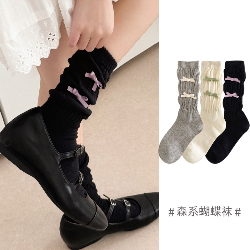 Ballet Style Bow Twisted Socks Black and White Gray Mid-length Socks Japanese Style Jk Stockings Miu Style Mary Jane Shoes Stacked Socks Ballet Style Bow Twisted Socks Black and White Gray Mid-length Socks Japanese Style Jk Stockings Miu Style Mary Jane Shoes Stacked Socks