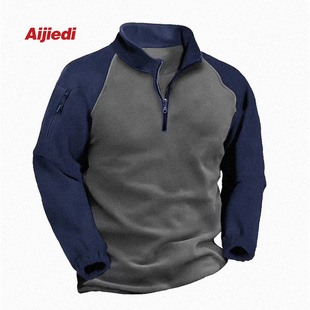 Color matching pullover cross-border warm tactical coat zipper fleece foreign trade double-sided fleece men's autumn and winter polar fleece