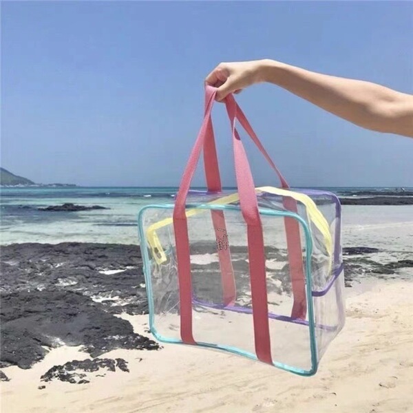 Summer creamy capacious waterproof beach one-shoulder bag PVC for…