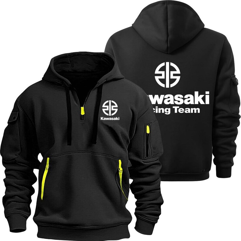 Kawasaki logo motorcycle racing team men's half-zip sweatshirt, spring and autumn men's sports shirt, 2025 new sports pullover Kawasaki logo motorcycle racing team men's half-zip sweatshirt, spring and autumn men's sports shirt, 2025 new sports pullover