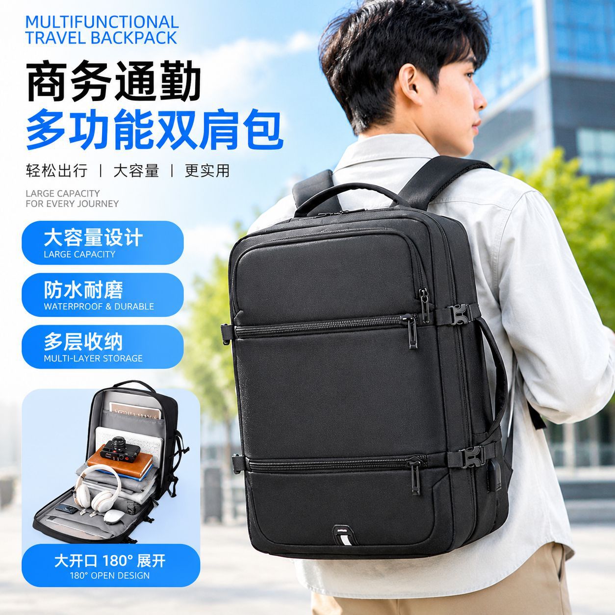 Business backpack for men, double shoulder bag, storage student school bag, large capacity casual travel bag, high-quality laptop bag, wholesale