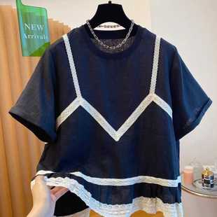 3785 Classy 2025 New Summer Women's Black Fake Two-Piece T-Shirt Classy Wear Tops European Fashion Trend