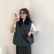 韩国EGG2025冬季新款时尚百搭可拆卸毛领菱格百搭羽绒服马甲外套