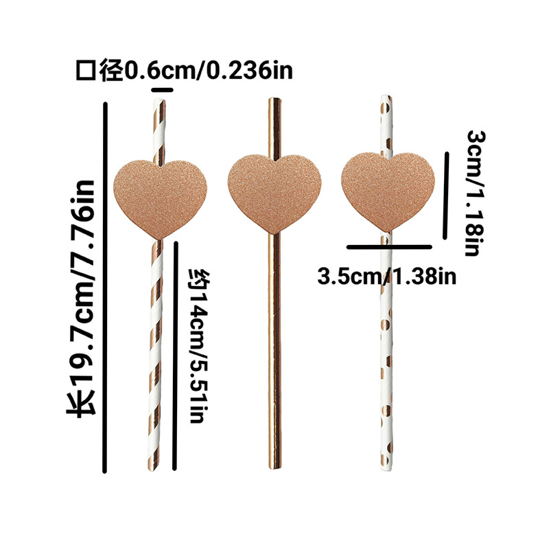 Pajita de papel de fiesta transfronteriza Tarjeta de amor de boda de San Valentín Postre degradable desechable Pajita decorativa de té con leche