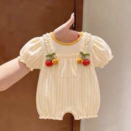 公主宝宝衣服夏季条纹薄款南瓜纯棉连体衣婴儿可爱外出哈衣爬服