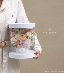 情人節玫瑰包裝盒透明抱抱桶花盒手提花盒圓形插花盒鮮花包裝禮盒