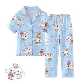 儿童睡衣居家服男女春秋薄款开胸套装玉桂狗小女孩中大童宝空调服