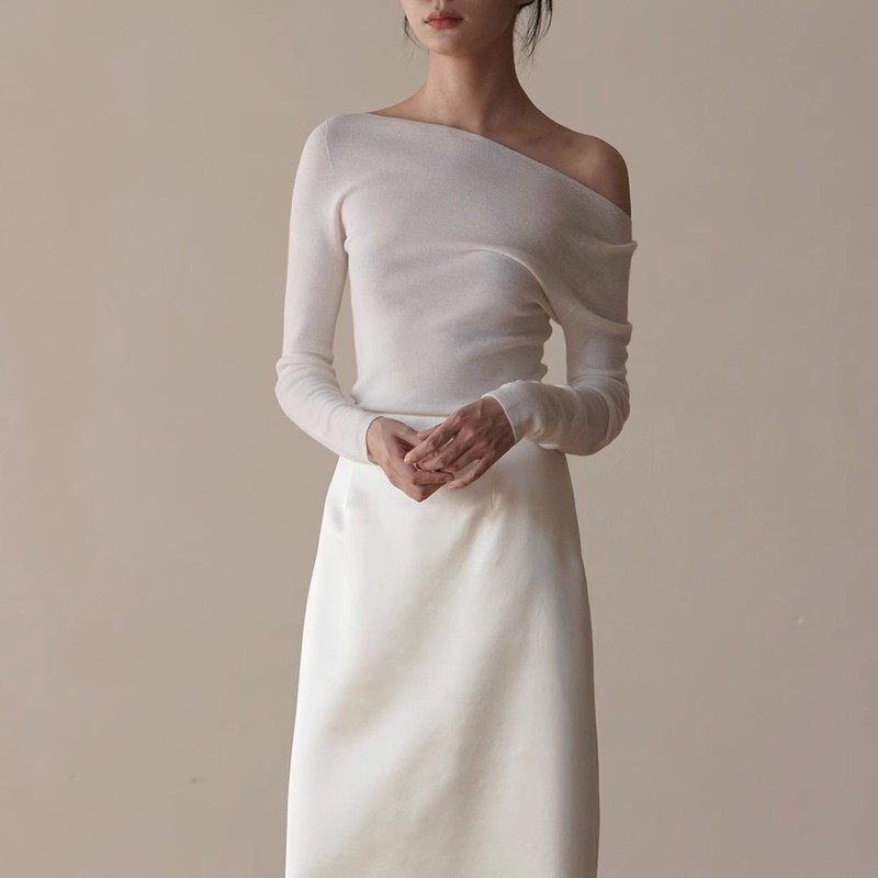 commuse Memory Seamless One-Piece Yarn Wool JI Thin Lightweight One-Neck Base Knitwear