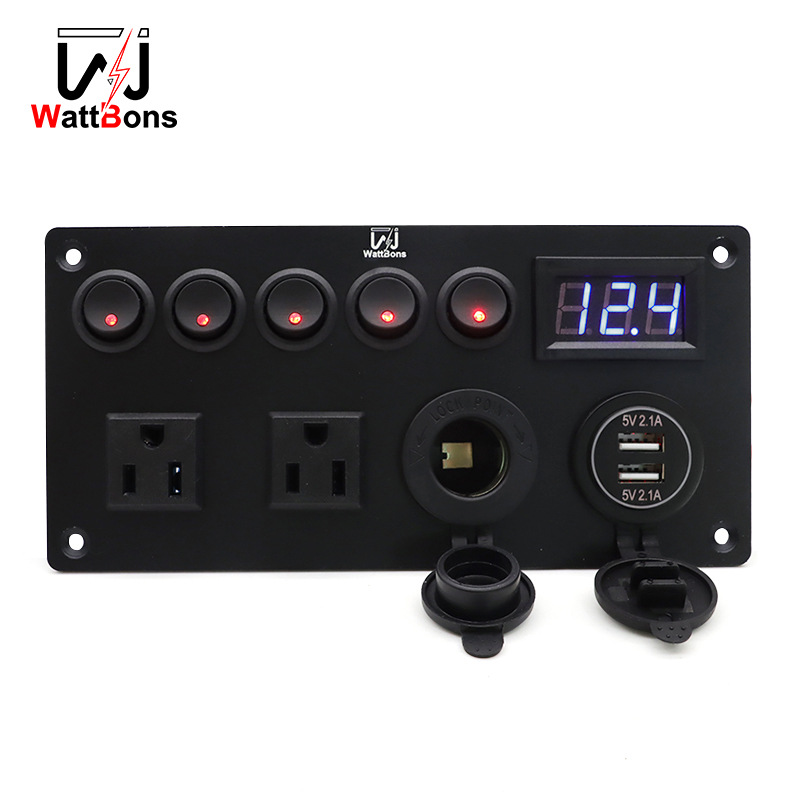 猫眼开关面板电压数显12-24V房车改装轮船通用汽车USB口插座配件