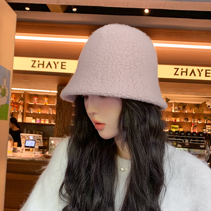 Nuovo cappello da pescatore in pelo di agnello autunnale e invernale Cappello da pescatore con top rotondo solido da donna Cappello da viaggio alla moda da viaggio all'aperto_voghion.com