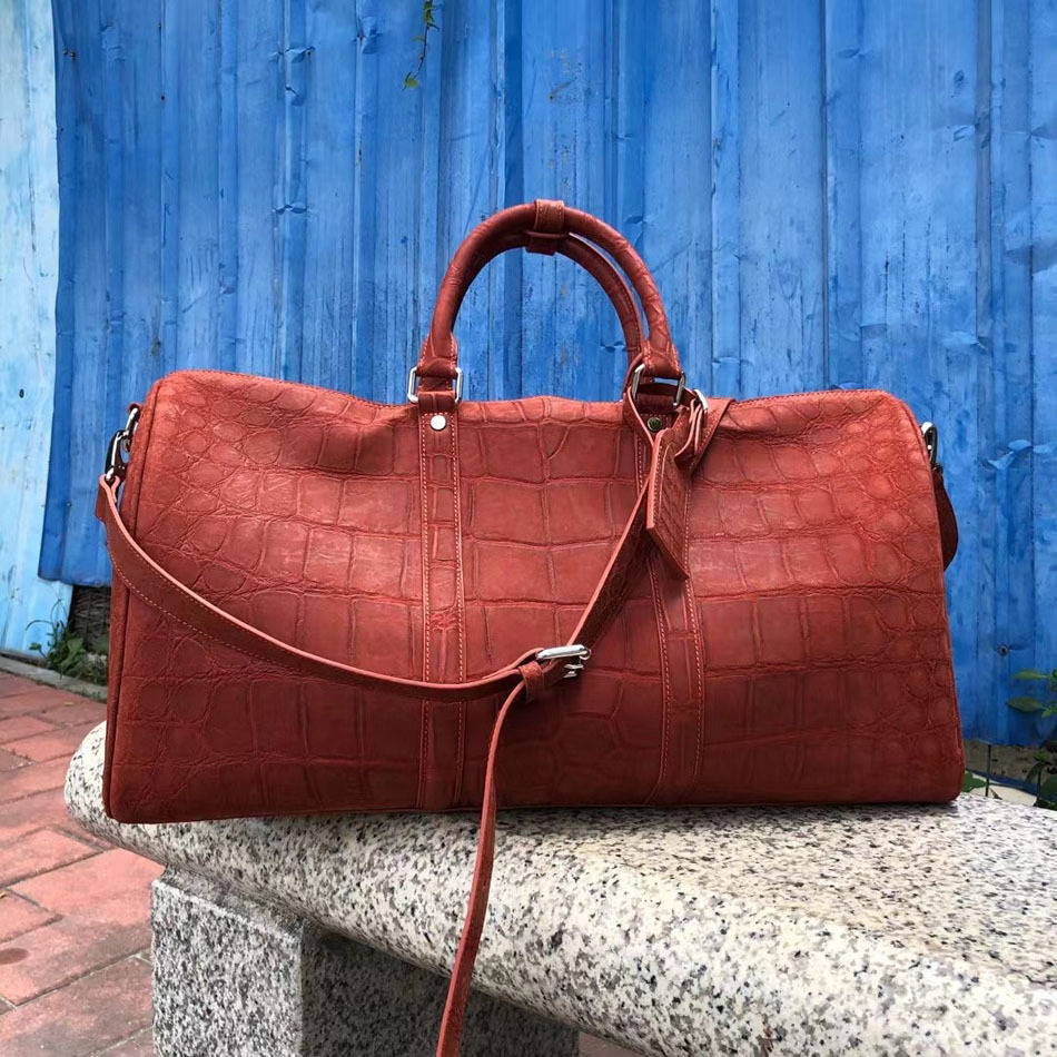 全手工缝制真皮磨砂鳄鱼皮旅行包大容量真皮出差单肩手提包电脑包